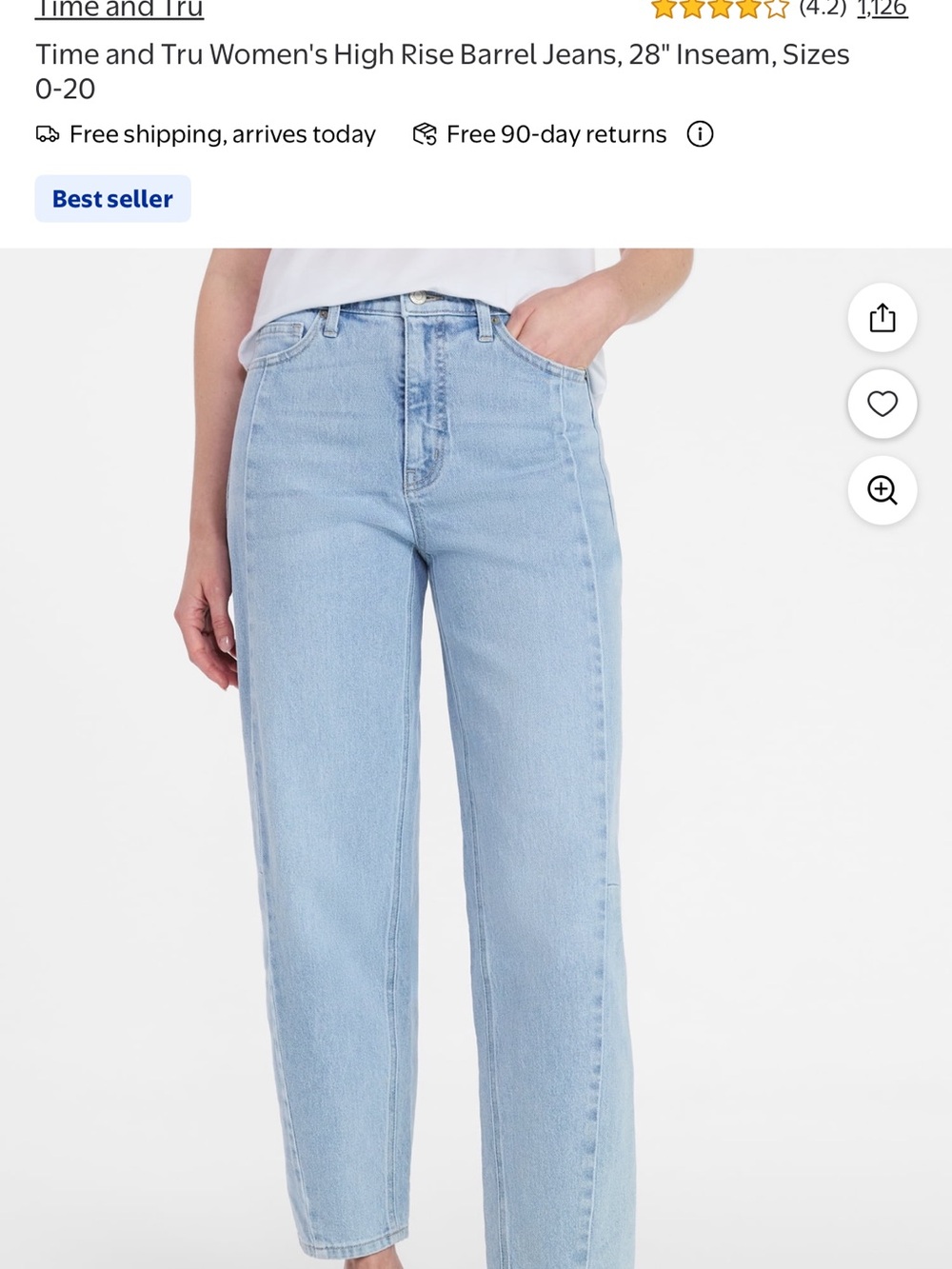 Time and Tru Women’s Light Blue High-Rise Straight Jeans